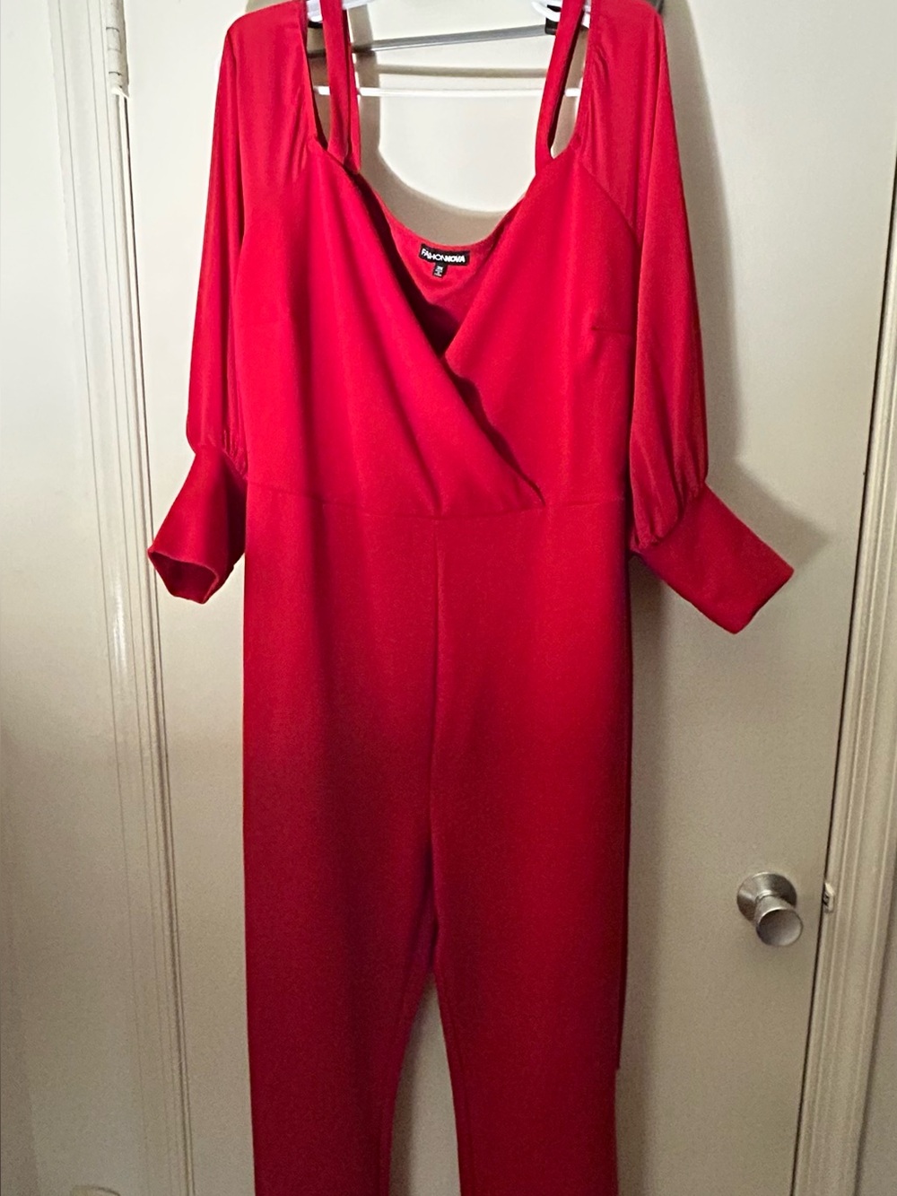 Fashion Nova Curve Vibrant Red Draped V‑Neck Jumpsuit